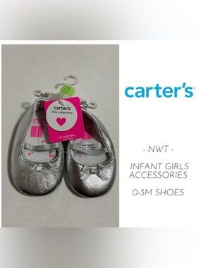 🆕CARTER’S - 0/3M - NWT - INFANT GIRLS SILVER BALLET FLATS / SHOES